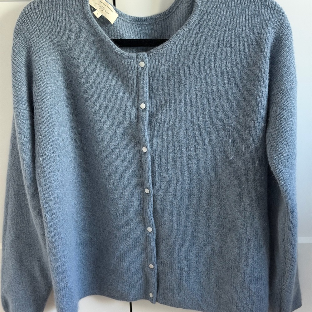 Sezane Sky Blue Button-Front Knit Gaspard Cardigan